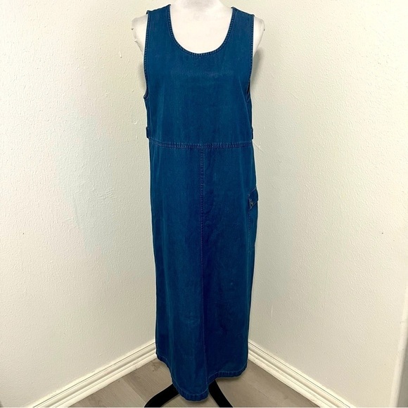 Vintage Talbots Petites Women’s Medium Sleeveless Maxi Denim Dress Lagenlook - Picture 1 of 9